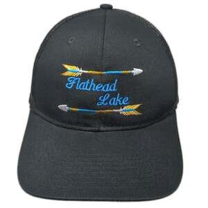 Port Authority Trucker Hat Black OSFM Flathead Lake Montana Mesh Snapback Cap